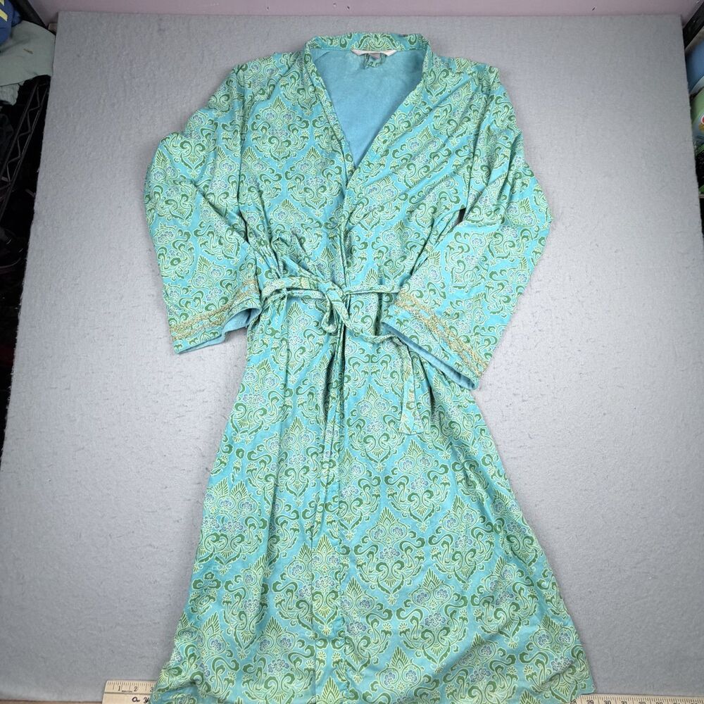Victoria Secret Terry Robe Towel Summer Swim Paisley Green Blue M/L Sun Beach